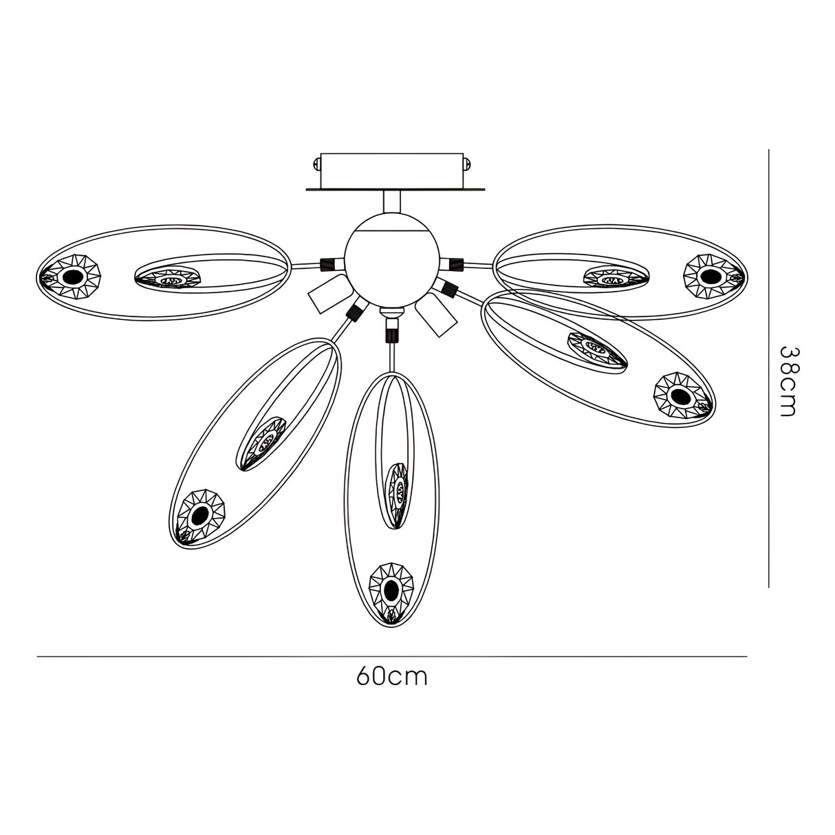Harlow 6 Light Crystal Semi-Flush Ceiling Light - Polished Chrome
