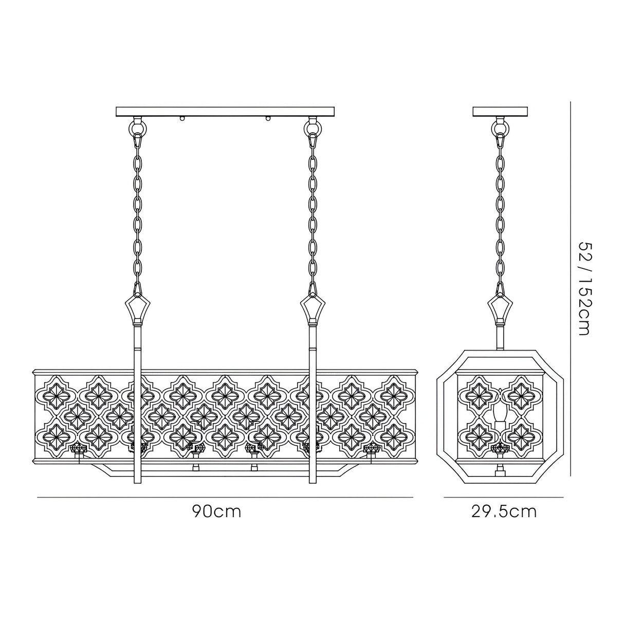 Indie Rectangular 6 Light Crystal Linear Suspension Light - Mocha