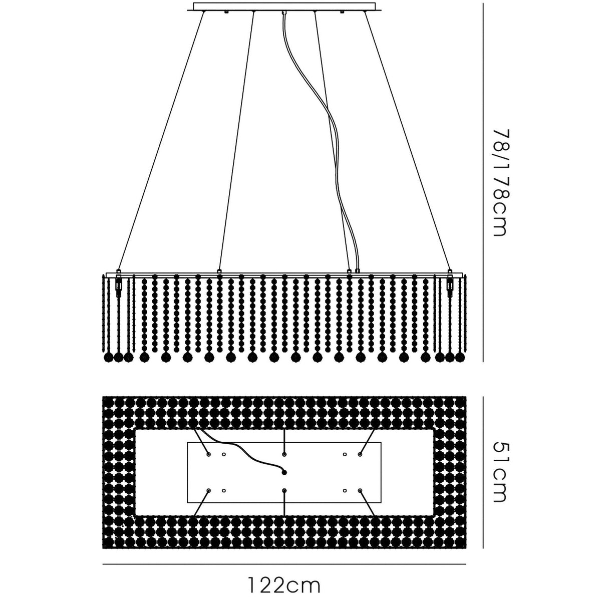 Empire 122cm 14 Light Crystal Linear Suspension Light - Chrome