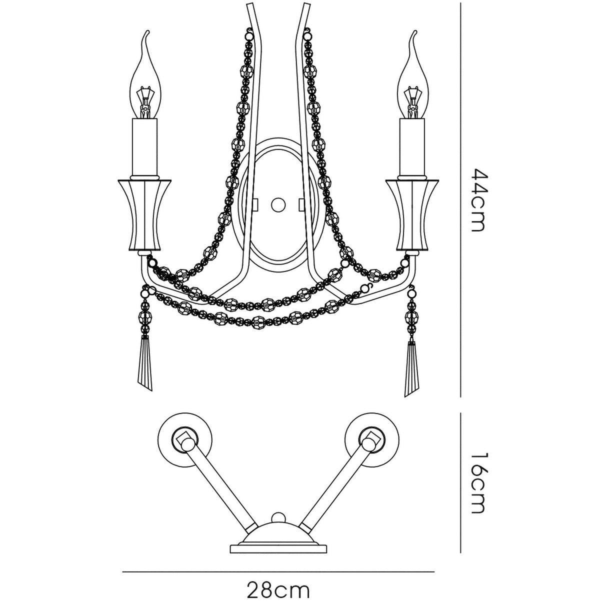 Armand 2 Light Crystal Wall Light - Polished Chrome