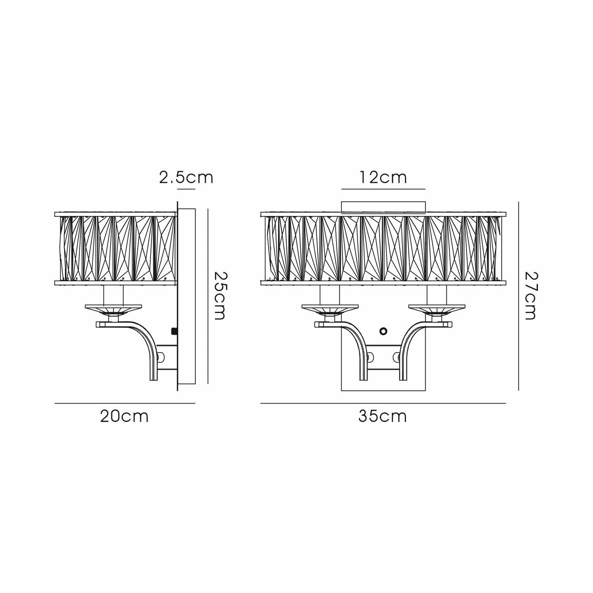 Vivienne 2 Light Crystal Wall Light - Polished Nickel