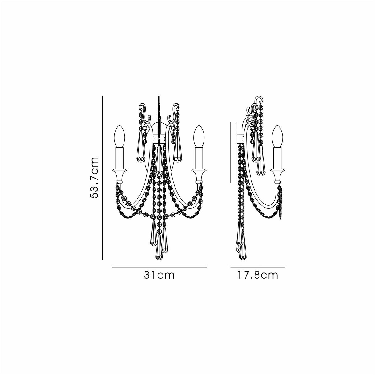 Celine 2 Light Crystal Wall Light - Aged Silver