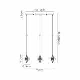 Amano Large 3 Light Crystal Bar Pendant Light - Polished Chrome