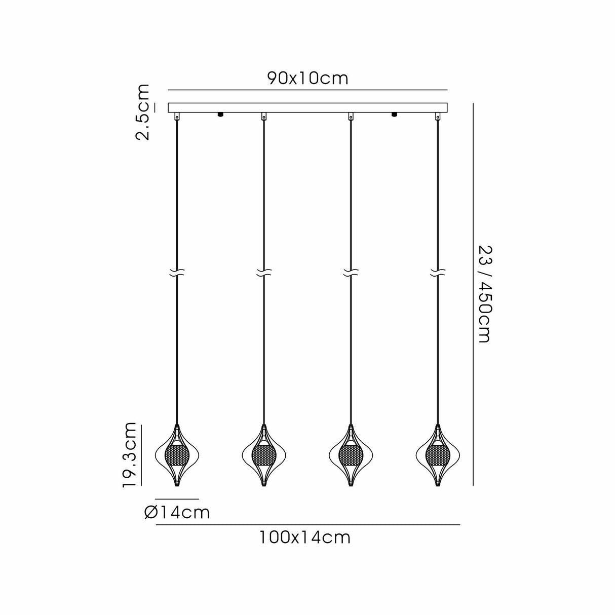 Amano 4 Light Crystal Bar Pendant Light - Polished Chrome