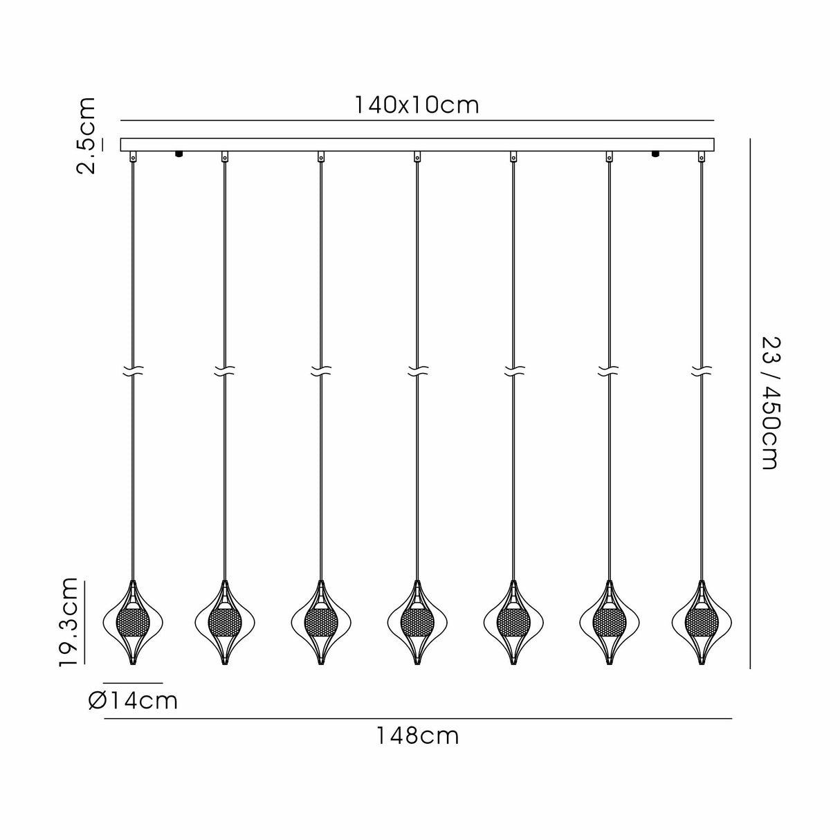 Amano 7 Light Crystal Bar Pendant Light - Polished Chrome