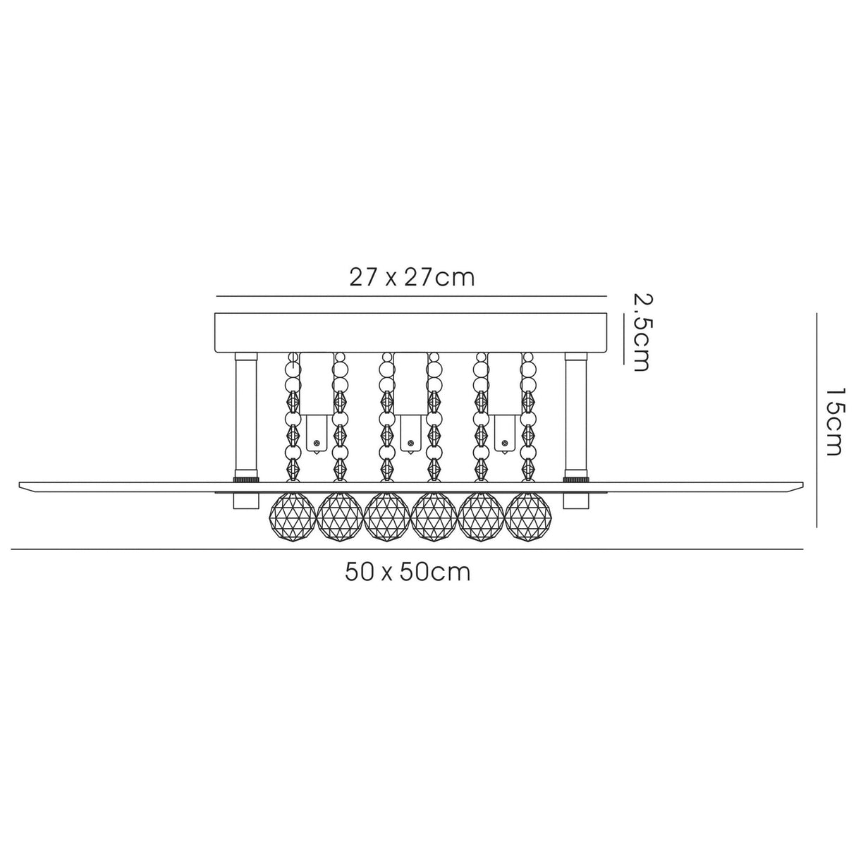 Delmar 6 Light Square Glass/Crystal Flush Ceiling Light - French Gold