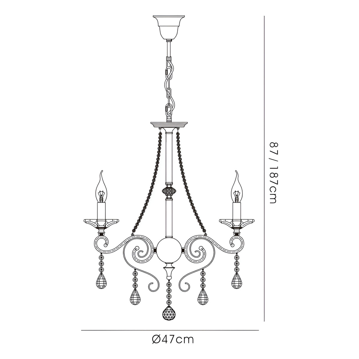 Libra 47cm 3 Light Crystal Chandelier - Antique Brass