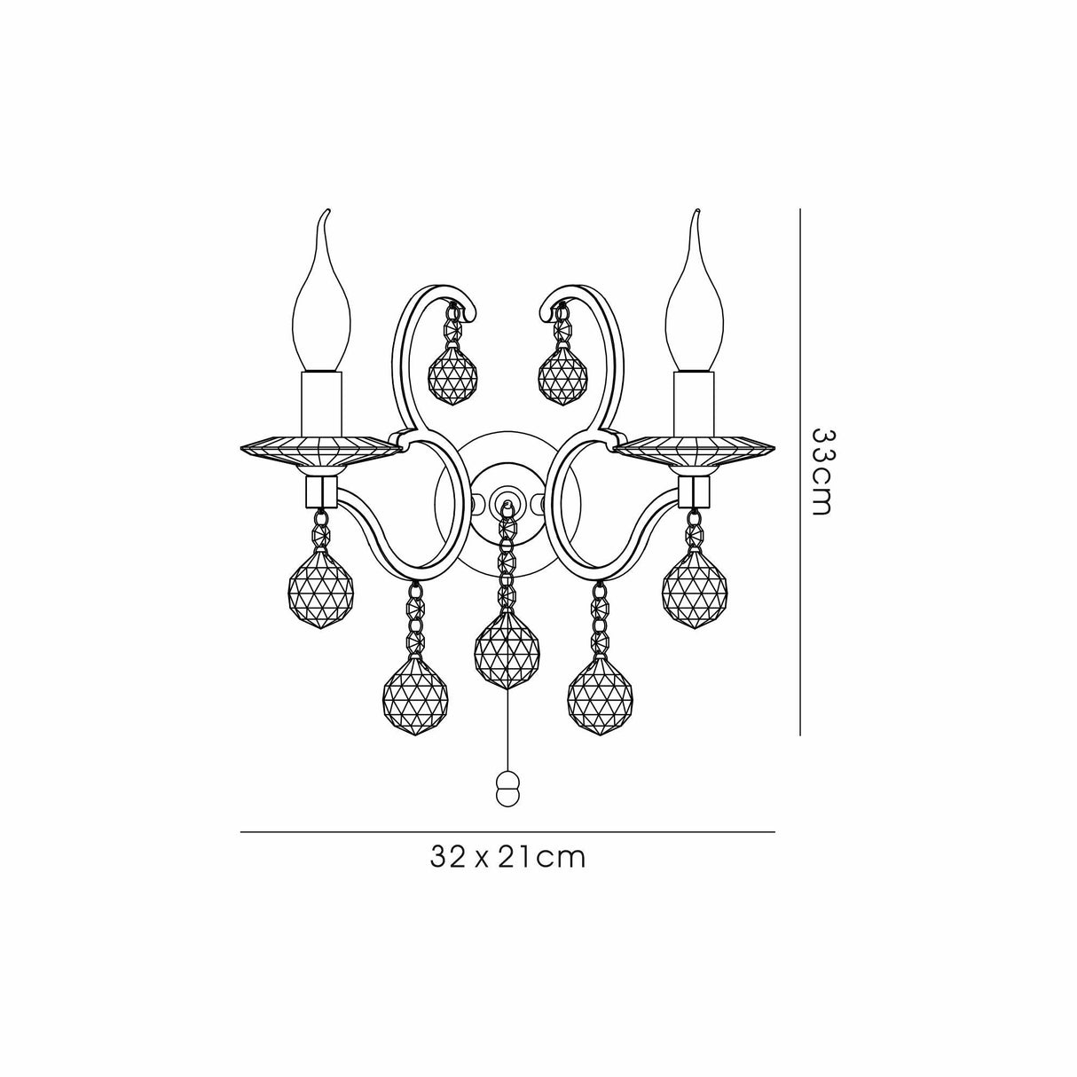 Zinta 2 Light Crystal Wall Light With Switch - Brass