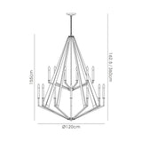 Hilton 121cm 2 Tier 18 Light Wood Chandelier - Black & Dark Grey