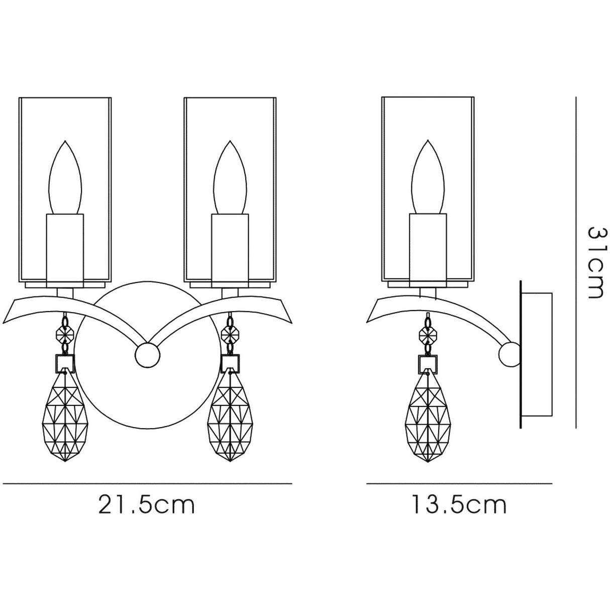 Rhea 2 Light Crystal Wall Light - Chrome
