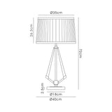 Line drawing of the Hilton 1 Light Small Wood Table Lamp in Black & Grey with Black Shade, showing dimensions: shade diameter 35cm, lamp height 72cm, base diameter 18cm, overall base width 40cm, and shade height 26.3cm.