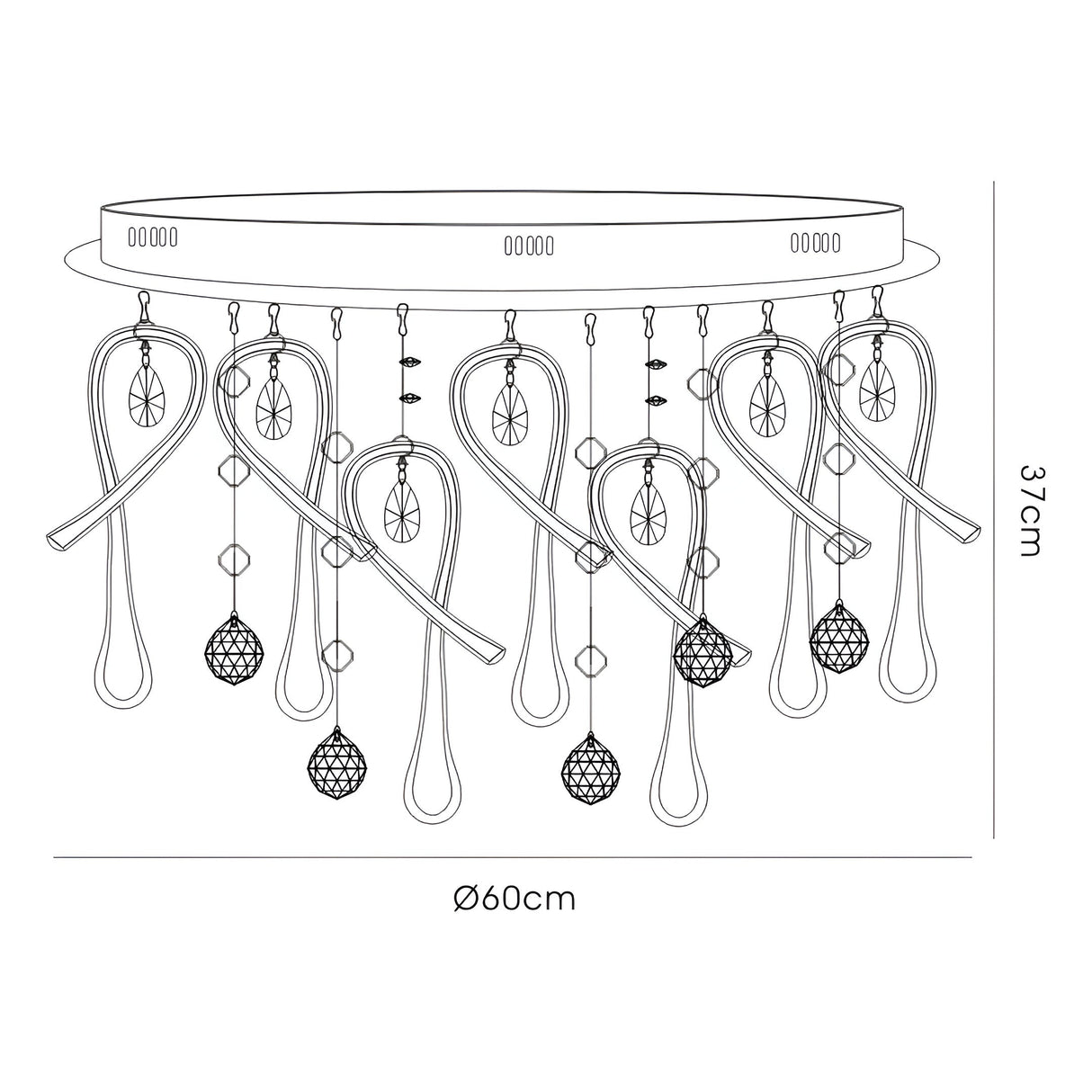 Class 20 Light Glass Crystal Semi-Flush Ceiling Light - Polished Chrome