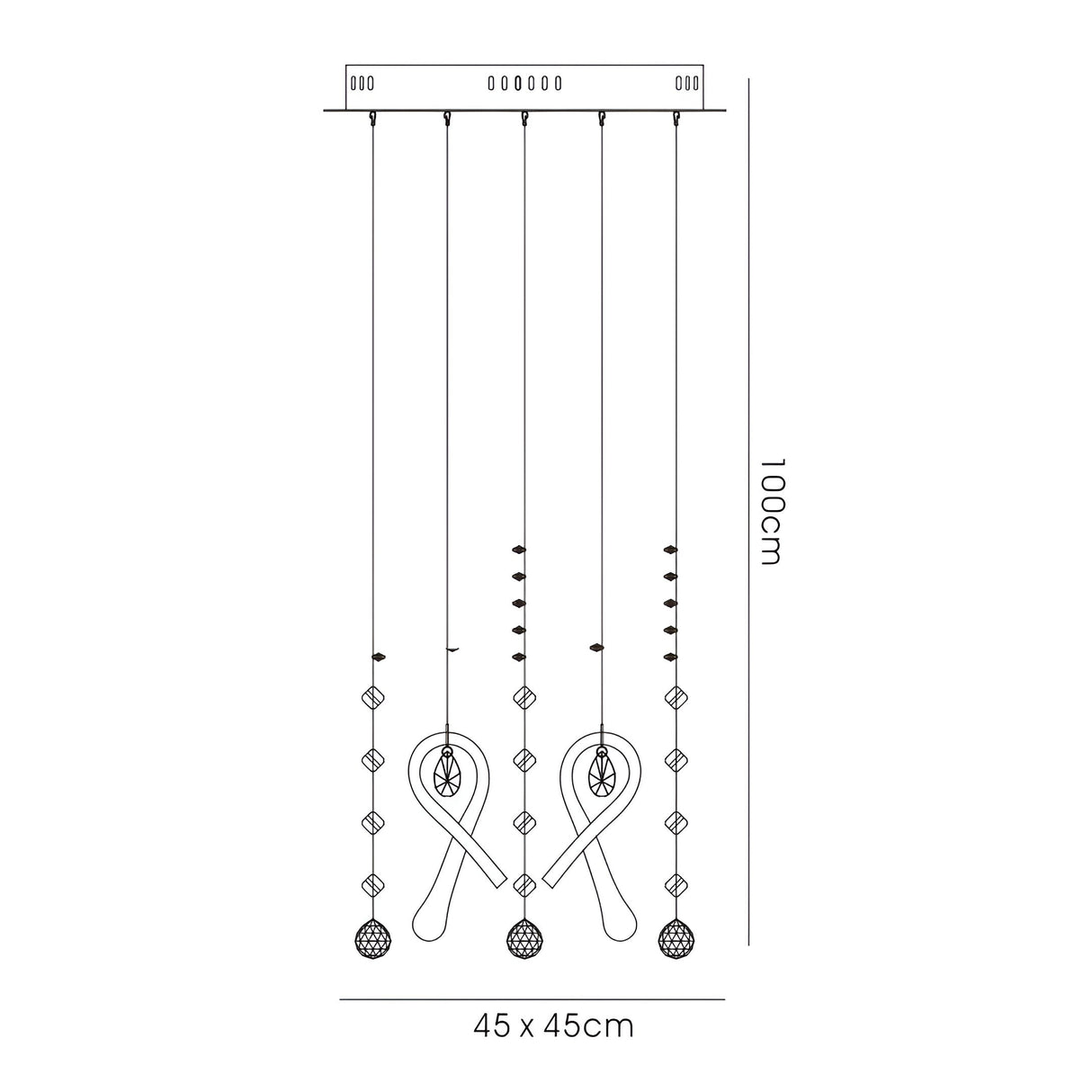 Class 10 Light Square Glass & Crystal Cluster Pendant Light - Chrome & Black