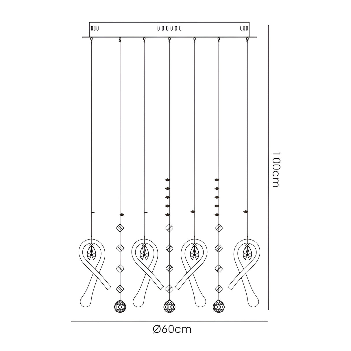 Class 20 Light Round Glass & Crystal Cluster Pendant Light - Chrome & Black