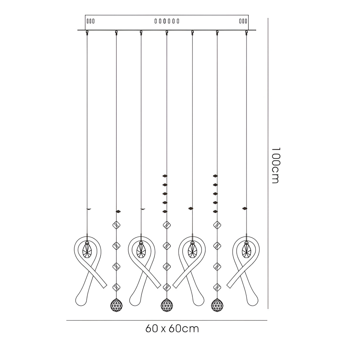 Class 20 Light Square Glass & Crystal Cluster Pendant Light - Chrome & White