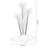 Line drawing of the Love 3 Light Table Lamp in polished chrome with white glass. Features tall, leaf-like shapes on a square base, two exposed bulbs, and measures 50 cm high by 35 cm wide.
