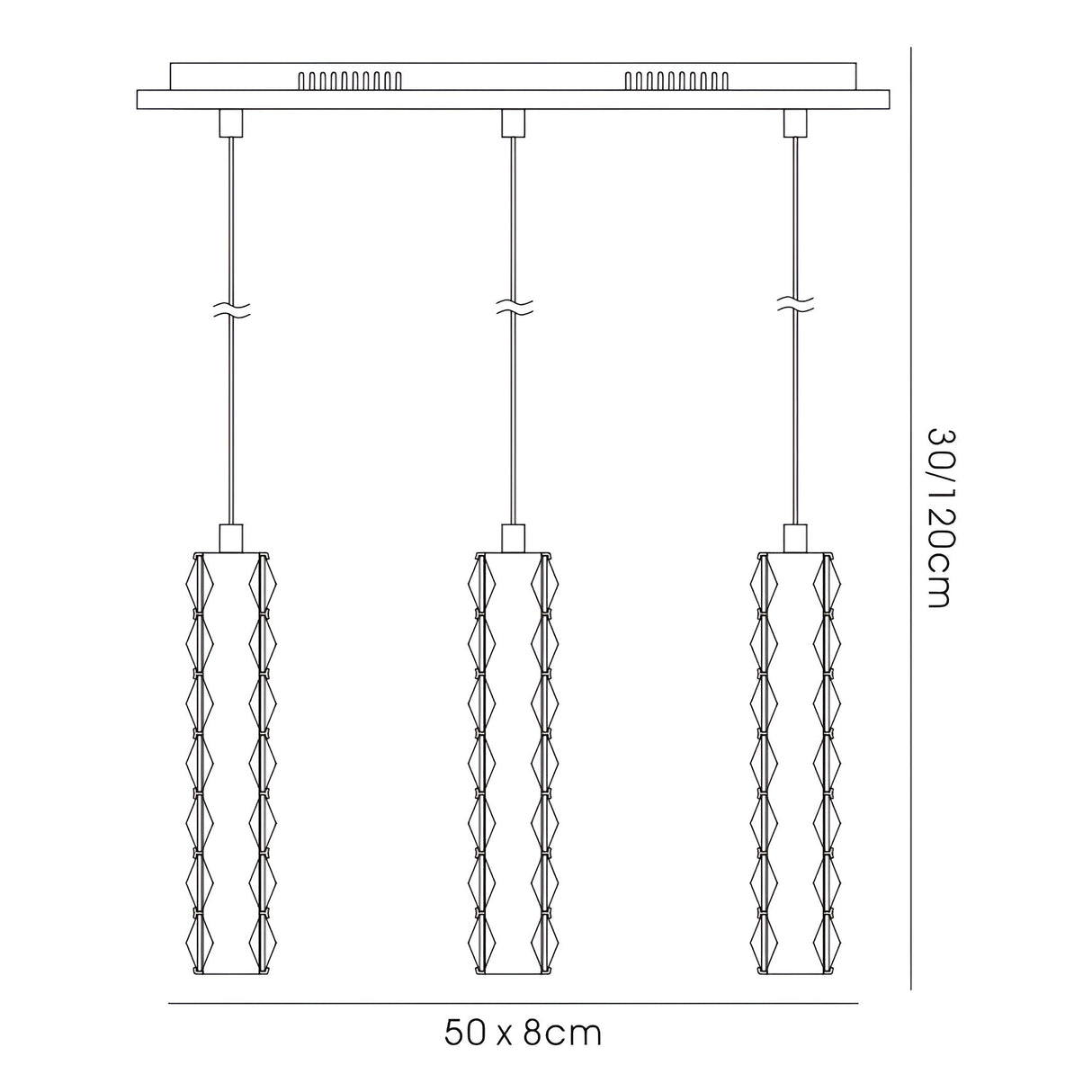 Galaxy 3 Light LED Crystal Bar Pendant Light 9W 6000K - Chrome