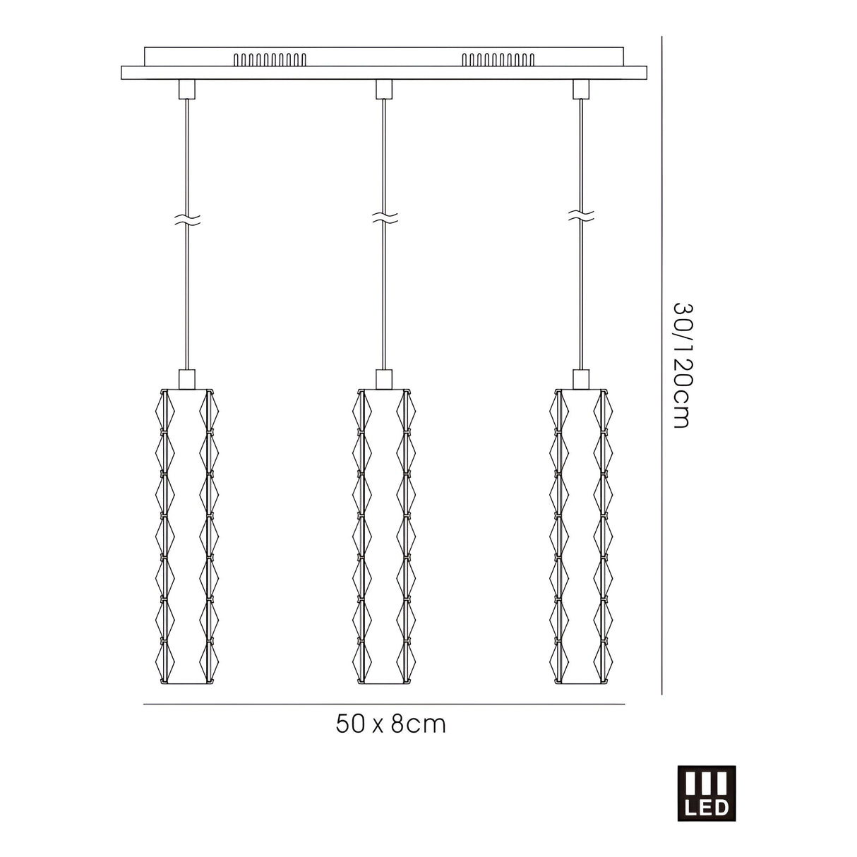 Galaxy 3 Light LED Crystal Bar Pendant Light 9W 4000K - Chrome