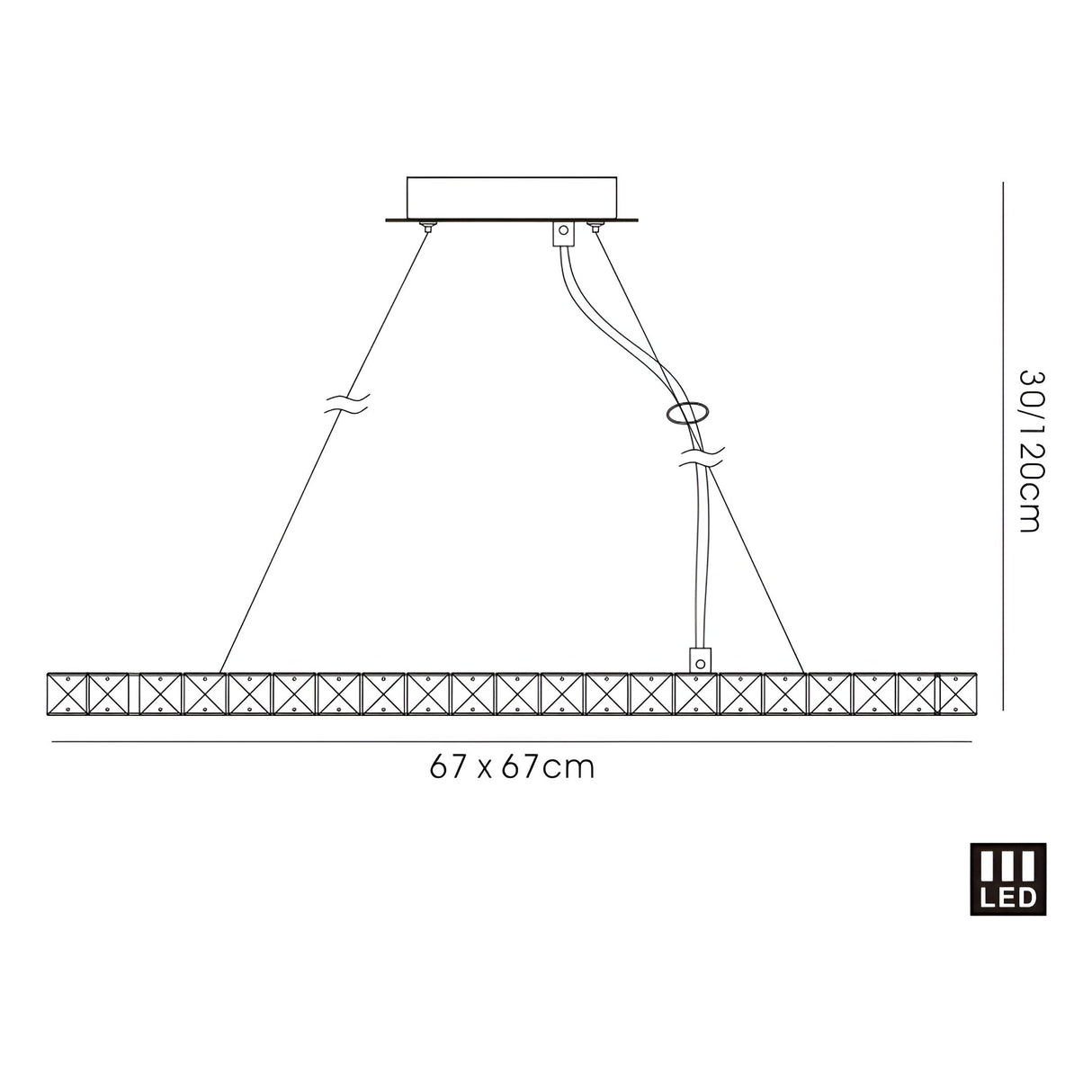 Galaxy Square LED Crystal Suspension Light 36W 4000K - Chrome