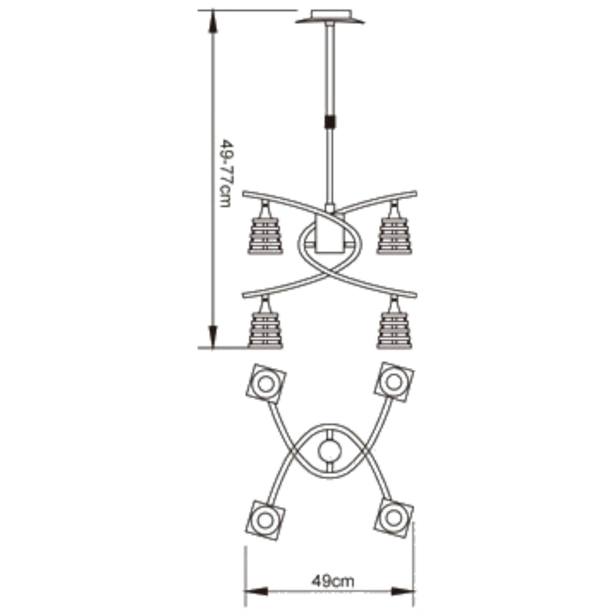 Keops 49cm Telescopic 4 Light Chandelier/Semi-Flush - Nickel