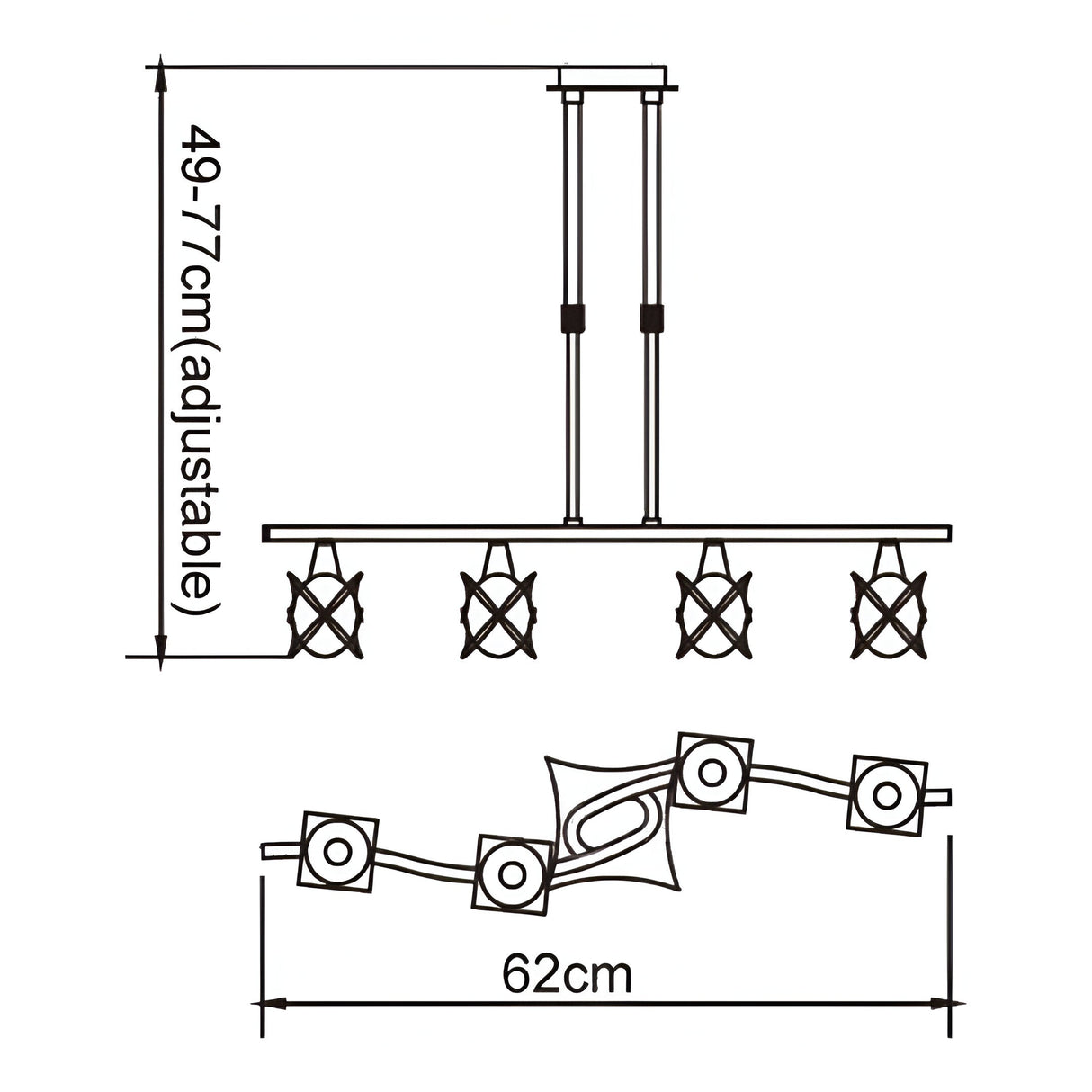 Rosa Telescopic 4 Light Linear Suspension Light - Antique Brass