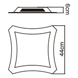 Technical line drawing of the Mantra Rosa Del Desierto flush ceiling light showing a 44cm square four-lobe frame with 6cm side profile depth.
