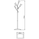 Line drawing of the Pietra 4 Light Floor Lamp in antique brass, featuring four upward-facing lights and a curved stem, standing 170 cm tall with a 42 cm wide rectangular base—an elegant source of ambient lighting for any room.