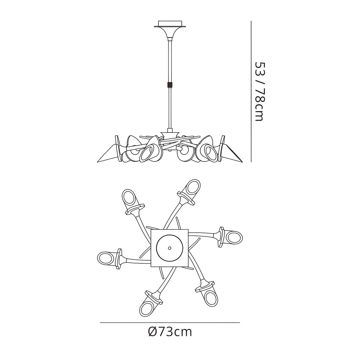 Flavia 73cm Telescopic 6 Light Chandelier/Semi-Flush - Black Chrome