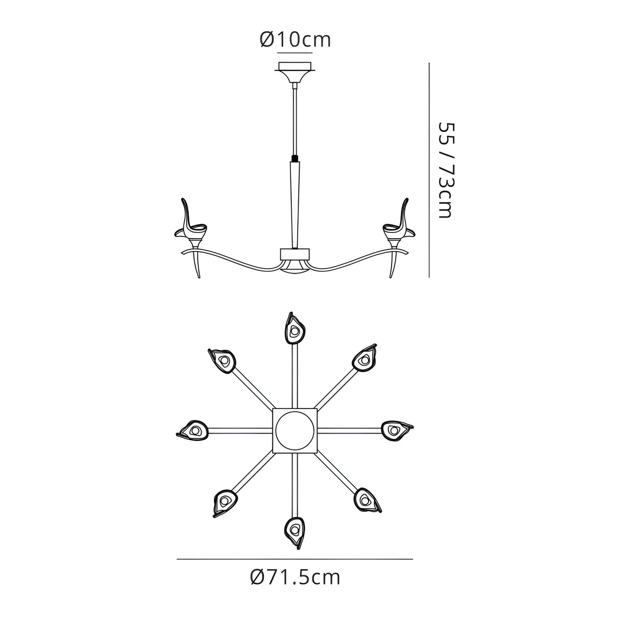 Viena 71.5cm Telescopic Round 8 Light Chandelier - Antique Brass