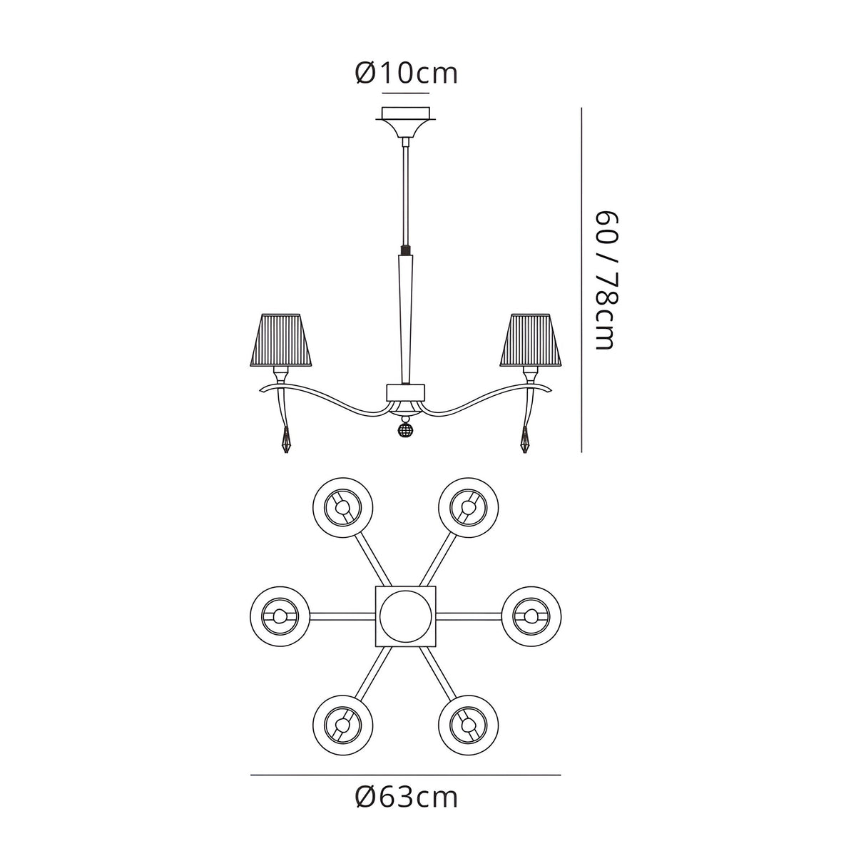 Siena 63cm 6 Light Chrome Crystal Chandelier - Brass With Amber Shades
