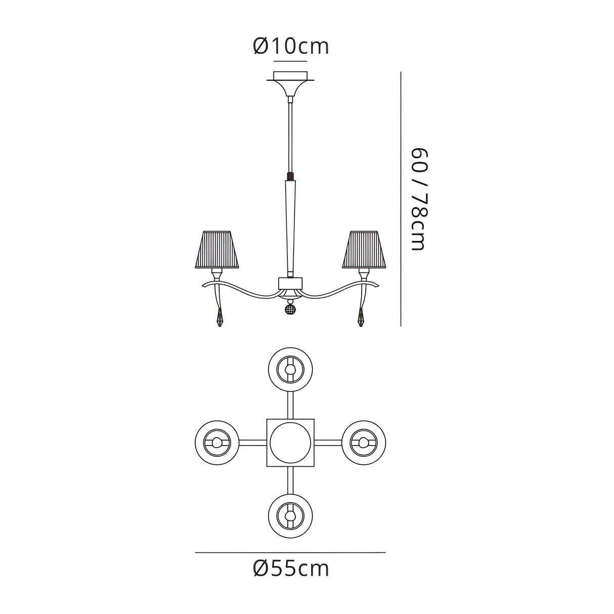 Siena  55cm 4 Light Amber Crystal Chandelier - Brass With Amber Shades