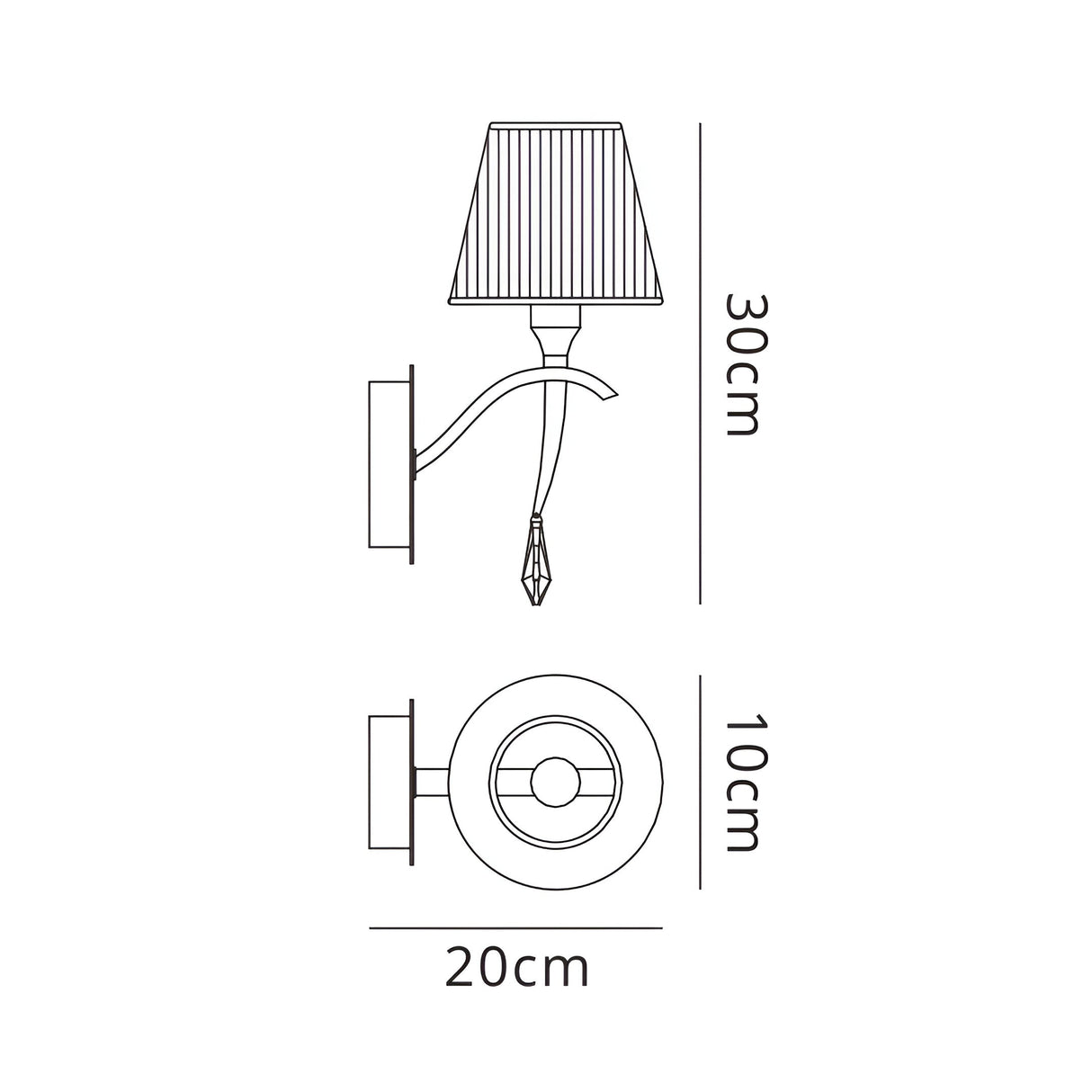 Siena Right 1 Light Crystal Wall Light With Switch - Brass With Amber Shade