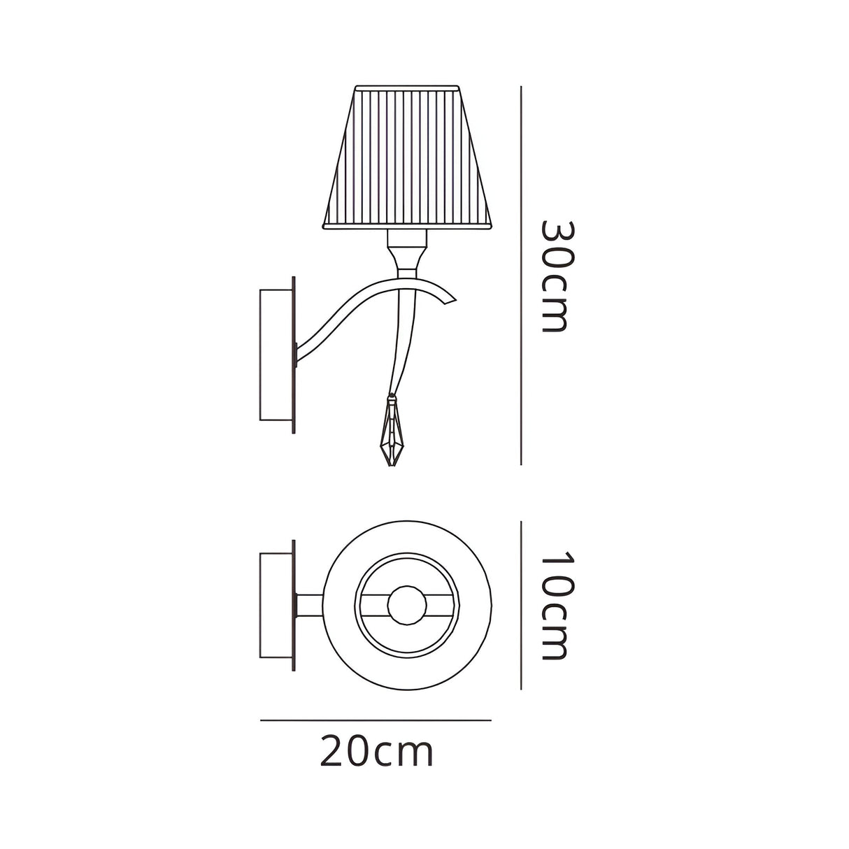 Siena LEft 1 Light Crystal Wall Light With Switch - Brass With Amber Shade