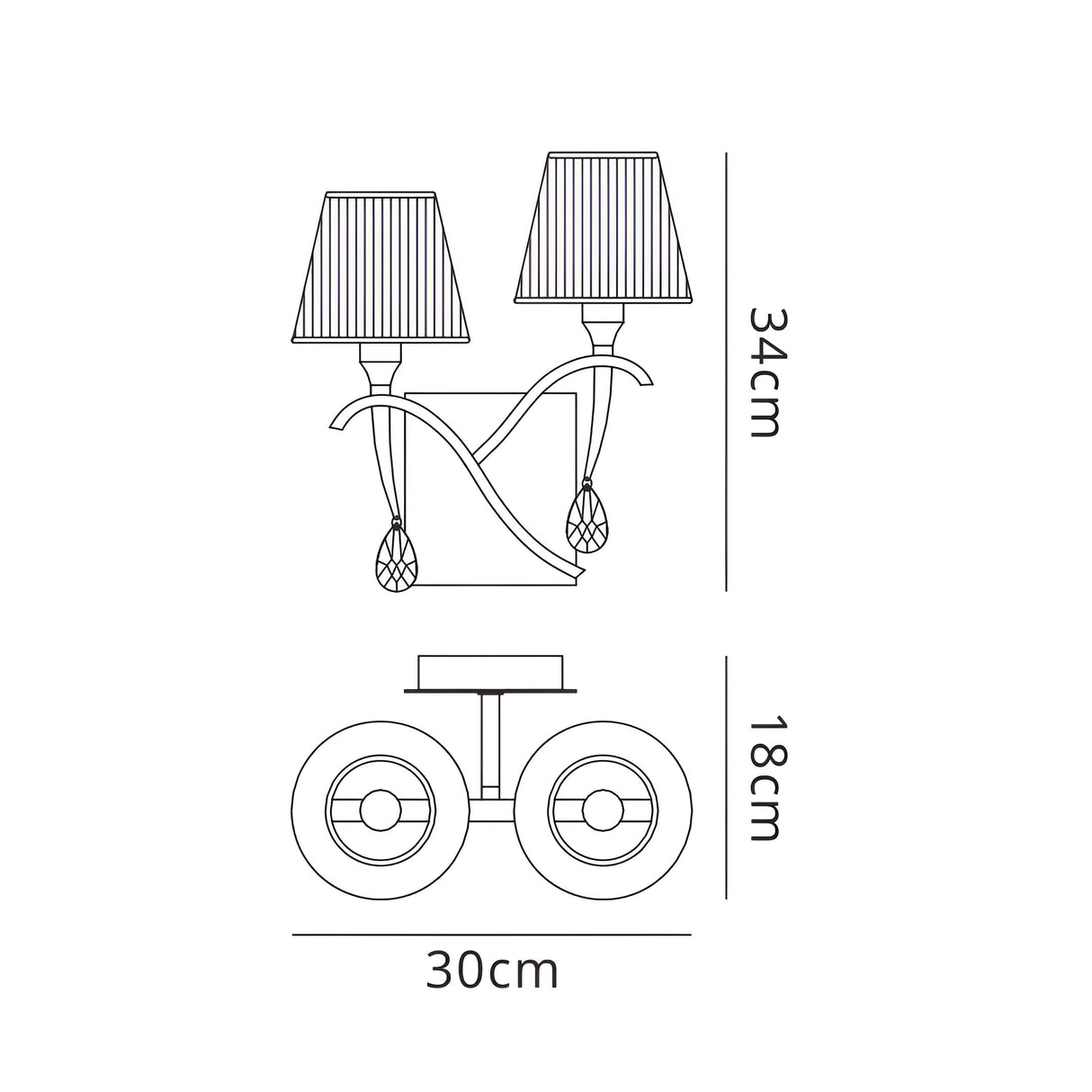 Siena 2 Light Crystal Wall Light With Switch - Chrome With Black Shades