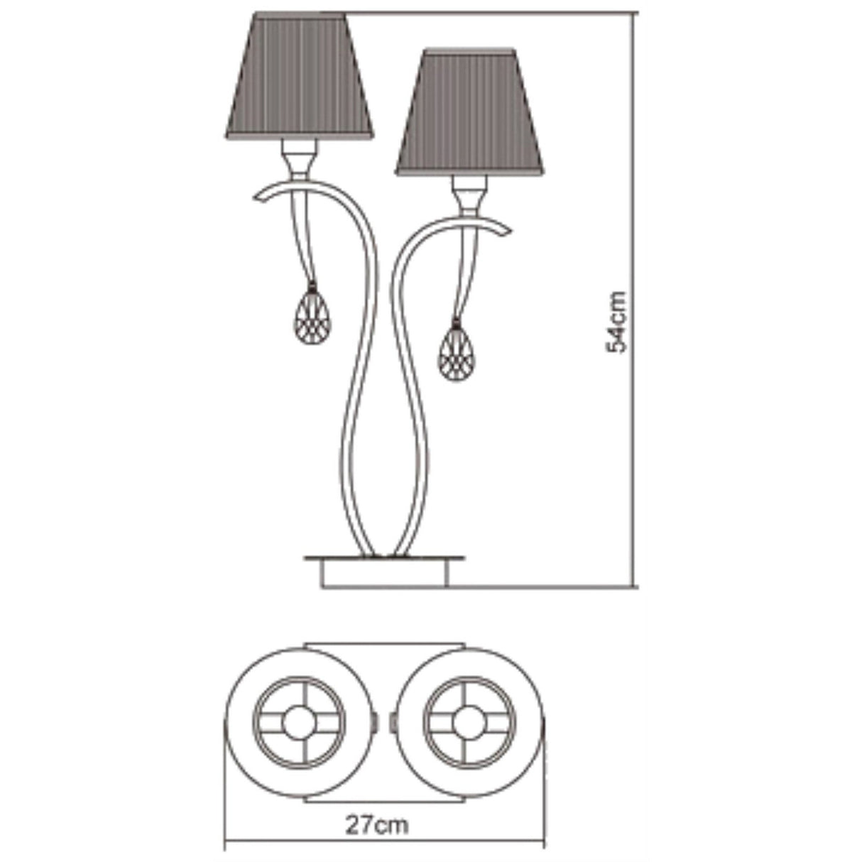 Siena 2 Light Crystal Table Lamp - Polished Brass With Amber Shades