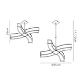 Duna 65cm 4 Light Curved Suspension Light - Polished Chrome & White