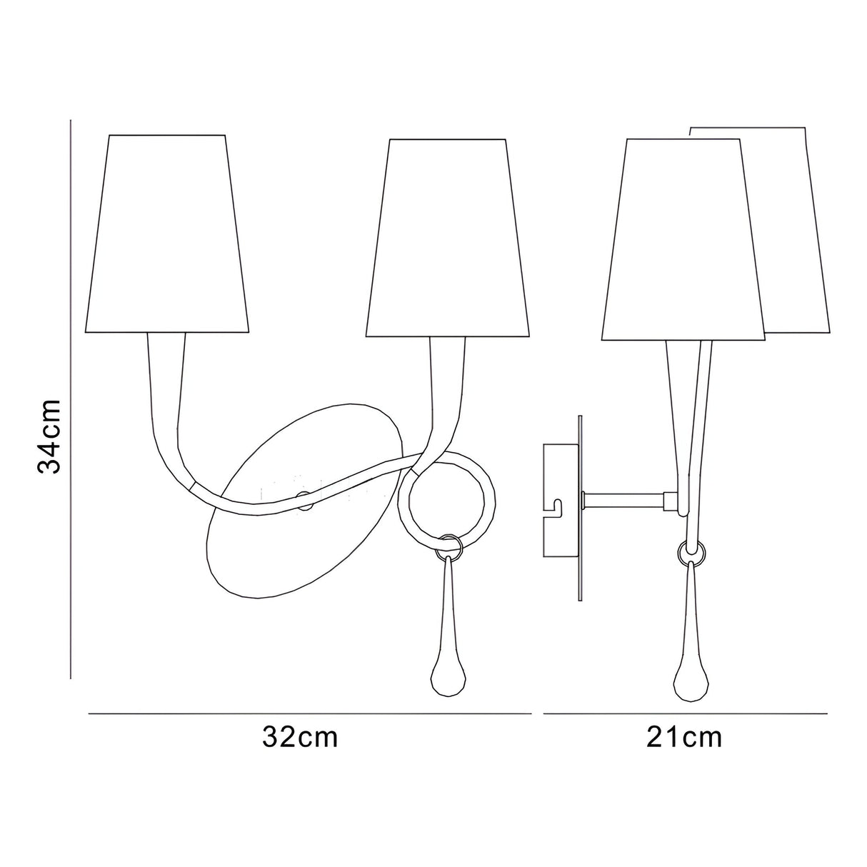 Paola 2 Light Wall Light - Silver With Cream Shades