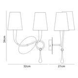 Paola 2 Light Wall Light - Silver With Cream Shades