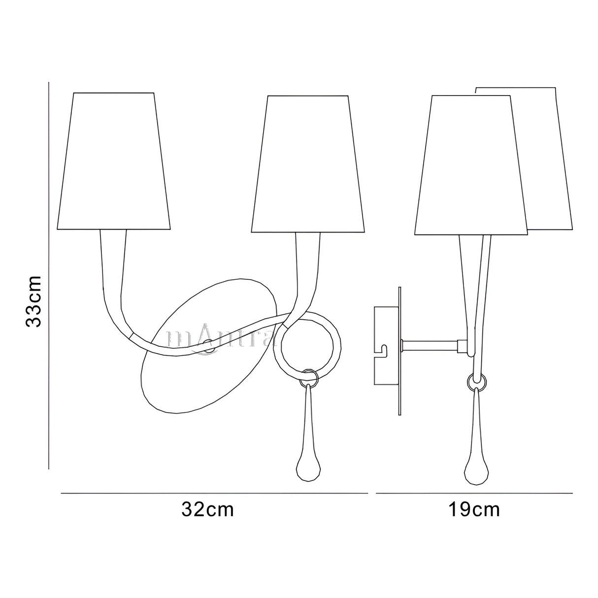 Paola 2 Ligh Wall Light - Gold With Cream Shades