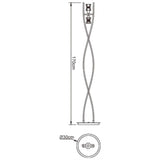 Line drawing of the Alaska 2 Light Floor Lamp in antique brass, featuring a tall twisted double-helix base for ambient lighting; measures 170 cm high by 30 cm diameter, shown from front and top views.