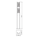 Line drawing of the modern Tokio 4 Light Floor Lamp - Gloss White & Polished Chrome, featuring a tall rectangular post with decorative panels for ambient lighting, 162 cm high with a 25 x 25 cm square base and a top-down view.