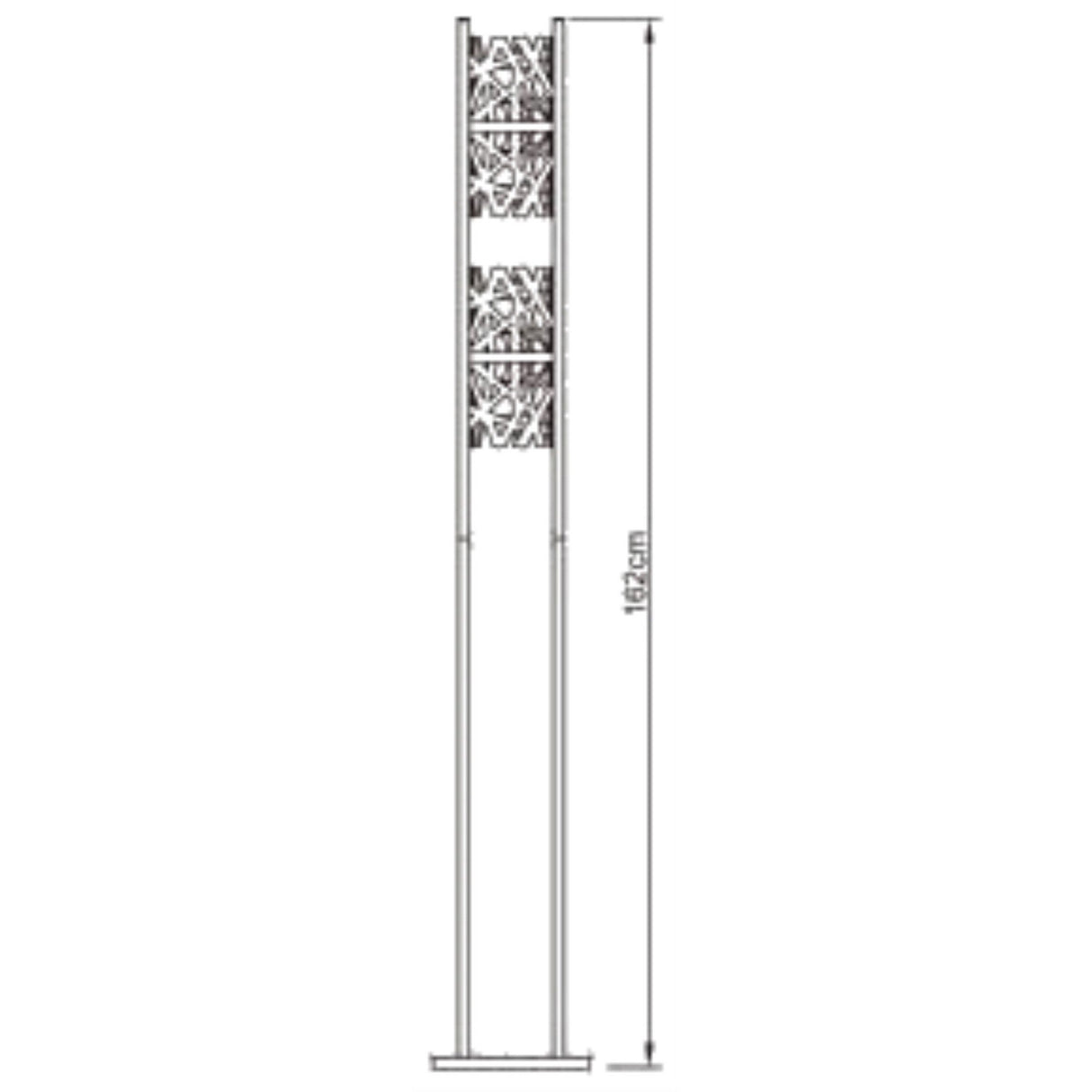 Line drawing of the Tokio 4 Light Floor Lamp - Gloss Black & Polished Chrome, a tall metal design with intricate cut-outs in two sections; height 192 cm—ideal for modern ambient lighting.