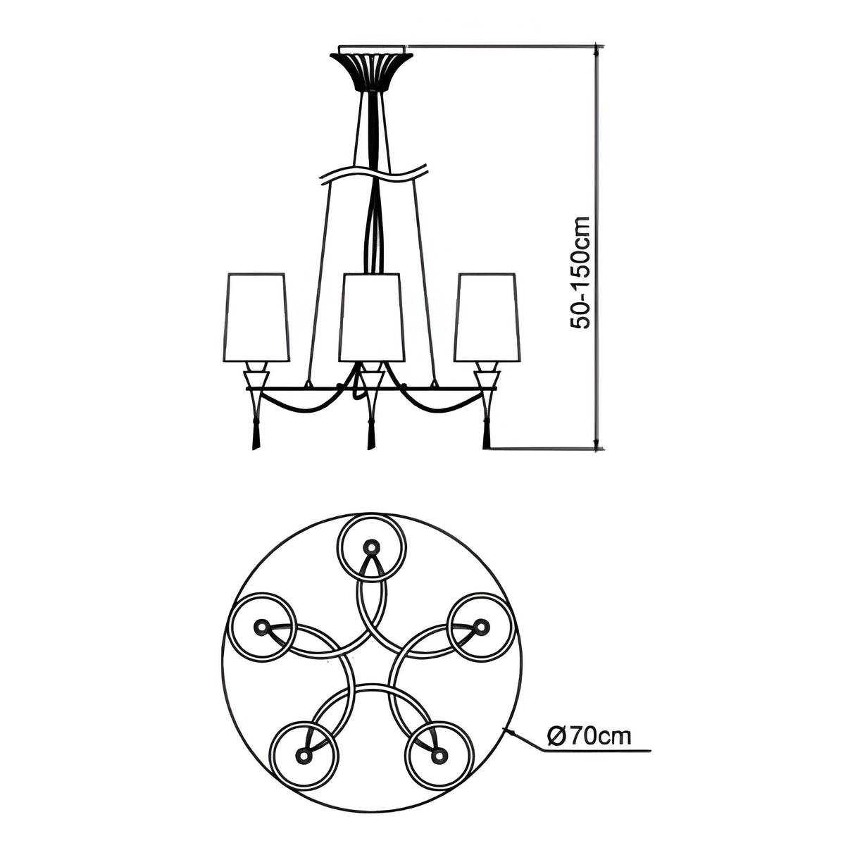 Lucca 70cm 5 Light Crystal Chandelier - Chrome With White Shades