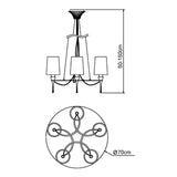 Lucca 70cm 5 Light Crystal Chandelier - Chrome With White Shades