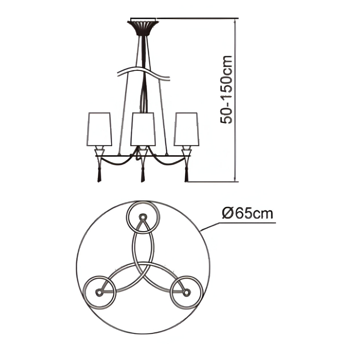 Lucca 65cm 3 Light Crystal Chandelier - Chrome With White Shades
