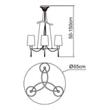 Lucca 65cm 3 Light Crystal Chandelier - Chrome With White Shades