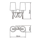 Lucca 2 Light Crystal Wall Light With Switch - Chrome With White Shades