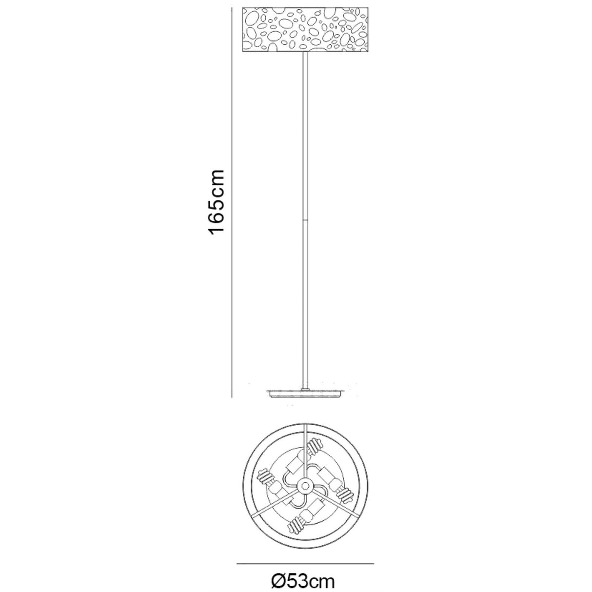 The Lupin 4 Light Floor Lamp in gloss white & polished chrome stands 165 cm tall, with a patterned cylindrical shade and geometric circular base (53 cm diameter)—ideal for adding ambient lighting to any space.