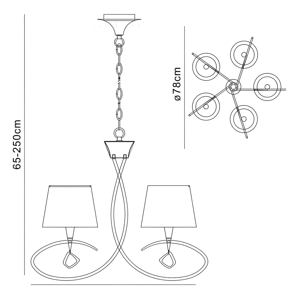 Mara 78cm 5 Light Chandelier - Antique Brass With White Shades