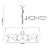 Mara 2 Arm 4 Light Chandelier - Antique Brass With White Shades